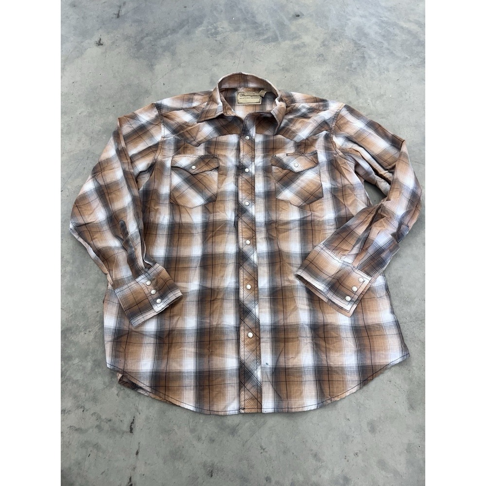 Vintage Wrangler Pearl Snap Western Brown and White Shirt Mens Size‎ Large